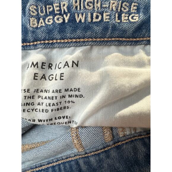 American Eagle Y2K Super High-Rise Wide Leg Baggy Jeans Size 8 Distressed Hem - Picture 8 of 10